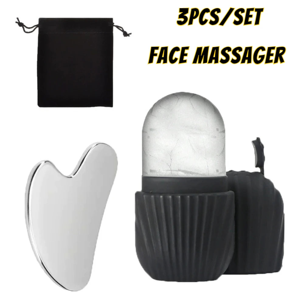 Stainless steel ice roller and gua sha set