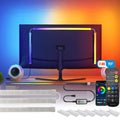 Glow monitor light strip backlighting a desk monitor