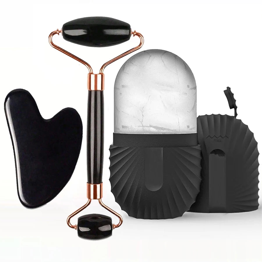 Gua sha and ice roller facial sculpting set